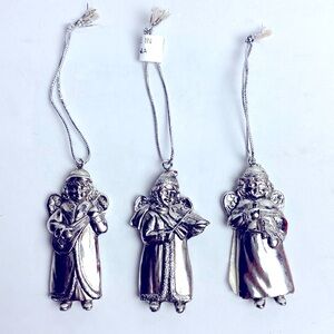 Set of 3 Angles Christmas Ornaments Silver Tone